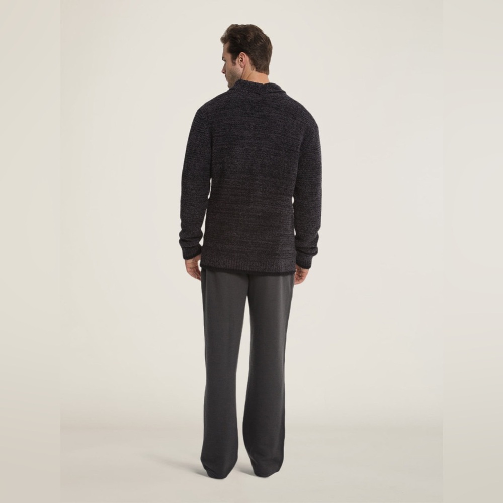 Barefoot Dreams Men's Shawl Collar Cardigan Heathered Carbon and Black Small - Picture 4 of 16